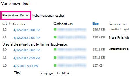 Alle Versionen löschen