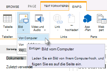 Option zum Einfügen eines Bilds vom Computer
