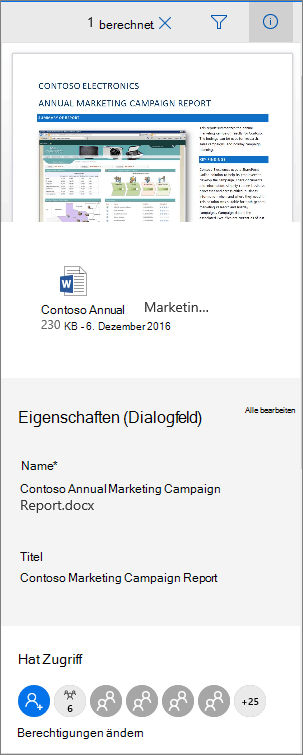 Office 365-Bereich für Dokumentmetadaten