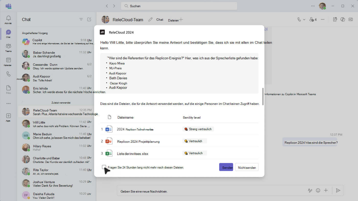 Screenshot: Bestätigungsdialogfeld für den Fragenden, um zu überprüfen, ob die Antwort sicher gepostet werden kann.