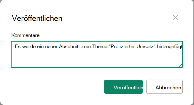 Screenshot: Hauptversion mit Kommentaren veröffentlichen