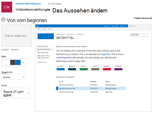 Bearbeiten von Farben, Schriftarten und Layouts