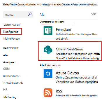 Anzeigen von SharePoint-Nachrichten, die für einen Teams-Kanal konfiguriert sind