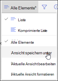 SharePoint Online-Listenansichtsmenü Option 