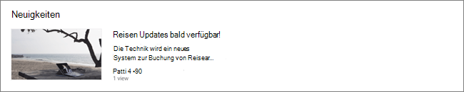 Screencap des News-Webparts einer SharePoint-Website, auf der Beiträge gefiltert wurden