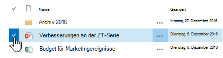 Wählen Sie eine Datei aus, indem Sie auf das Häkchen links neben dem Namen klicken.