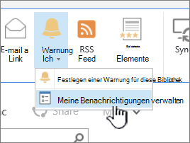 SharePoint 2016 mit hervorgehobener Schaltfläche zum Verwalten von Benachrichtigungen