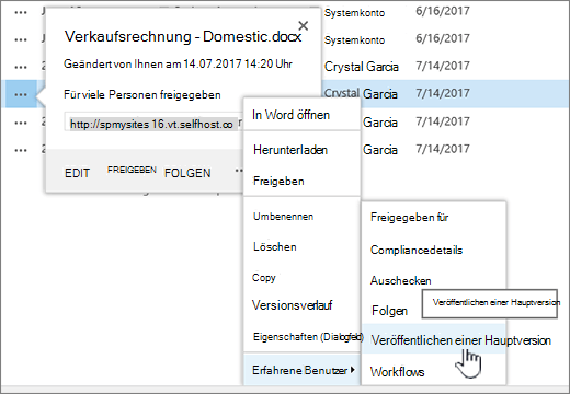 Klicken Sie auf Hauptversion veröffentlichen.
