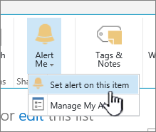 Festlegen einer Benachrichtigung in SharePoint 2016 mit ausgewähltem Element