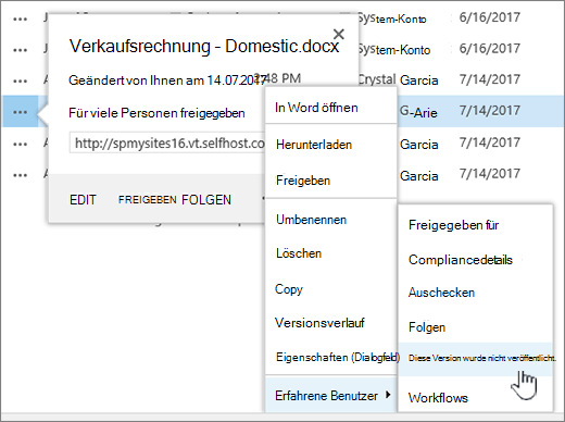 Klicken Sie auf Veröffentlichung dieser Version aufheben.