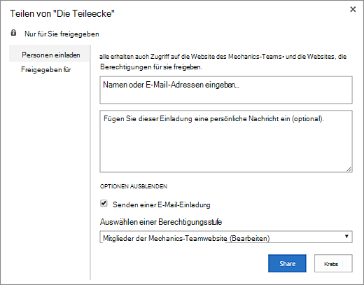 Teilen Ihrer Wiki-Website mit anderen Mitgliedern