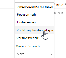 Hinzufügen zur Navigationsoption aus einer Seitenliste