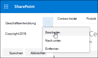 Bearbeiten eines vorhandenen Links oder einer Bezeichnung in einer Fußzeile auf einer SharePoint-Kommunikationswebsite
