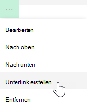 Umwandeln eines Links in einen untergeordneten Link im linken Menü