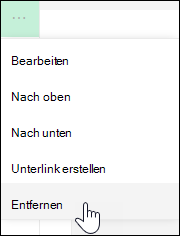 Entfernen eines Links aus dem linken Menü