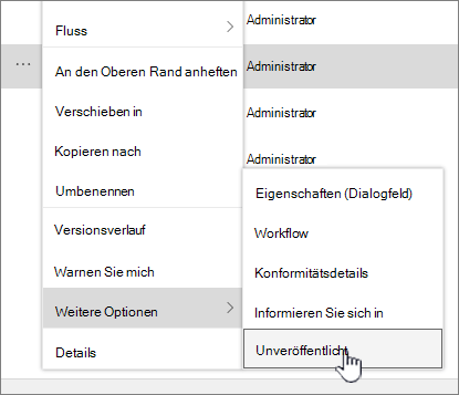 Klicken Sie auf Veröffentlichung aufheben.