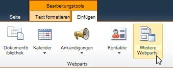Klicken auf 'Weitere Webparts'