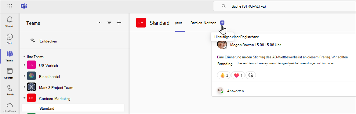Hinzufügen einer SharePoint-Registerkarte zu Teams.