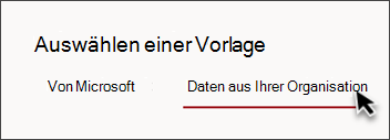 Abbildung der Registerkarte in der Websitevorlagenauswahl mit der Meldung Von Ihrem organization