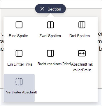 Vertikaler Abschnitt in der Liste der Abschnittstypen hervorgehoben