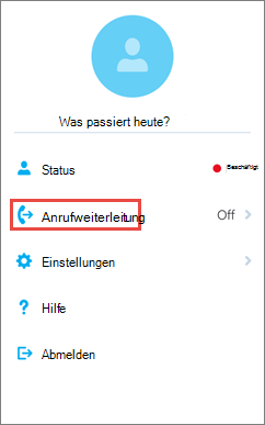 Option zur Anrufweiterleitung auf dem Startbildschirm von Skype for Business unter iOS