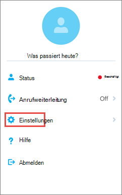 Startbildschirm von Skype for Business für iOS mit der Option 