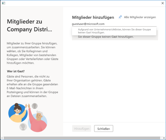 Aufgrund von Unternehmensrichtlinien, können Sie dieser Gruppe keinen Gast hinzufügen.