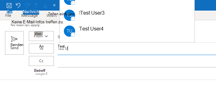 Abbildung: Automatische Vervollständigung für Outlook AutoVervollständigen ist nur teilweise sichtbar.