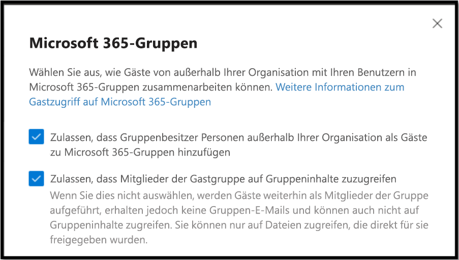 Wählen Sie aus wie Gäste von außerhalb Ihrer Organisation mit Benutzern in Microsoft 365-Gruppen zusammenarbeiten können