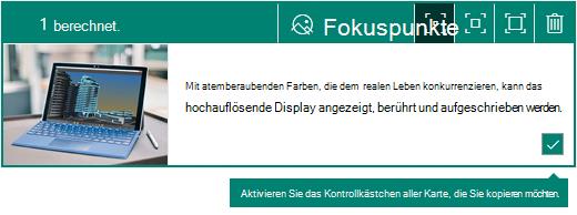 Auswahlkontrollkästchen in der Ecke einer Sway-Karte
