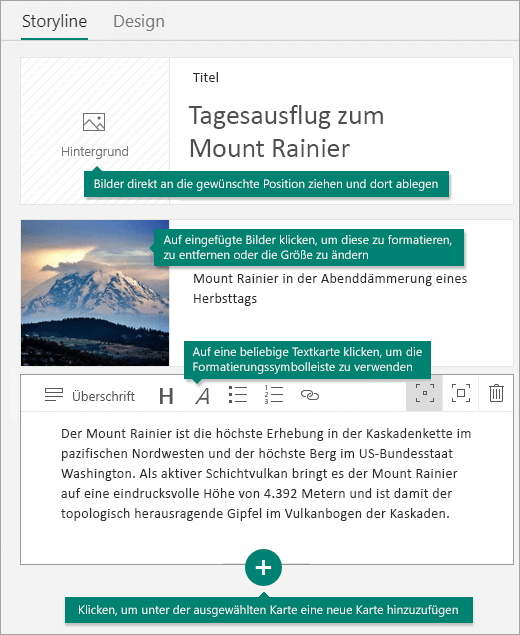 Hinzufügen von Bildern und Text zur Storyline