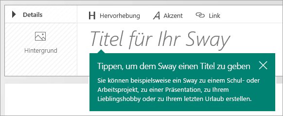 Eingabeaufforderung für den Titel in der Sway-Storyline