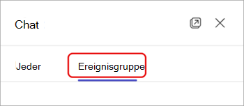 Screenshot der Ereignisgruppenschaltfläche oben im Chatbereich eines Teams-Ereignisses.