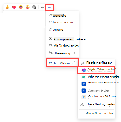 Bildschirmfoto, wie Sie in einer Teams-Nachricht zur Option 
