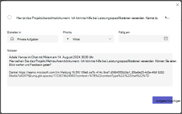 Screenshot zum Erstellen der Aufgabe in 