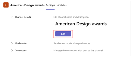 Screenshot der Seite mit den Kanaleinstellungen der American Design Awards. Wählen Sie 