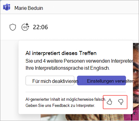 Screenshot: Schaltflächen zum Interpreterfeedback