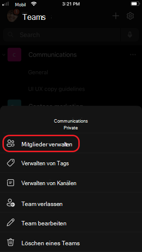 Verwalten von Teammitgliedern in iOS