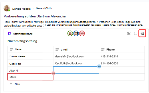 Screenshot, der mehrere Personen zeigt, die gleichzeitig an einer Loop-Komponente arbeiten