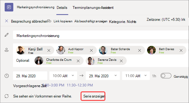 Abbildung, die zeigt, wo sich die Ansichtsreihe in der Marketingsynchronisierung befindet