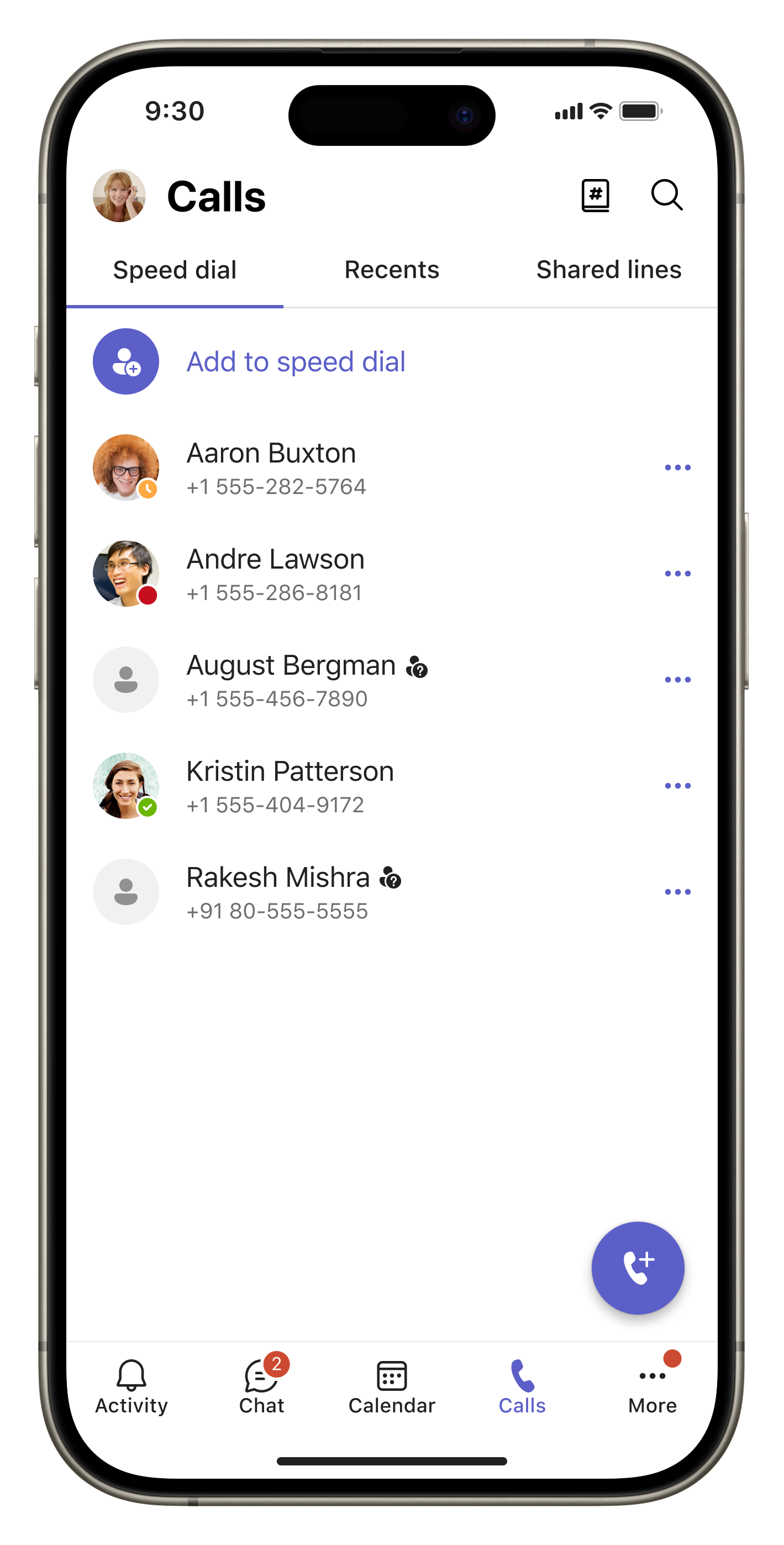 Screenshot: Personen, die dem Kurzwahlworkflow in der Anruf-App auf Mobilgeräten hinzugefügt wurden.
