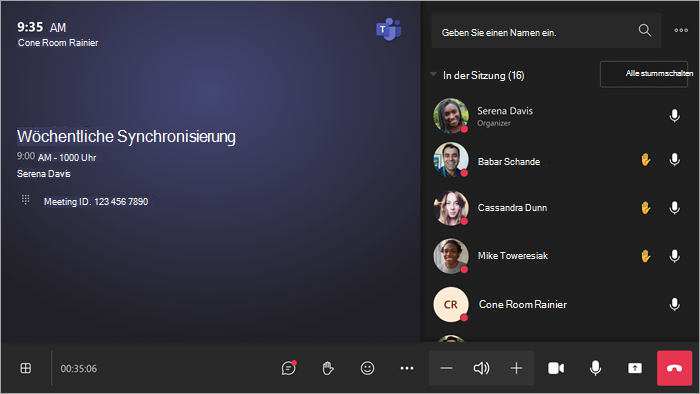 Screenshot: Besprechungssteuerelemente