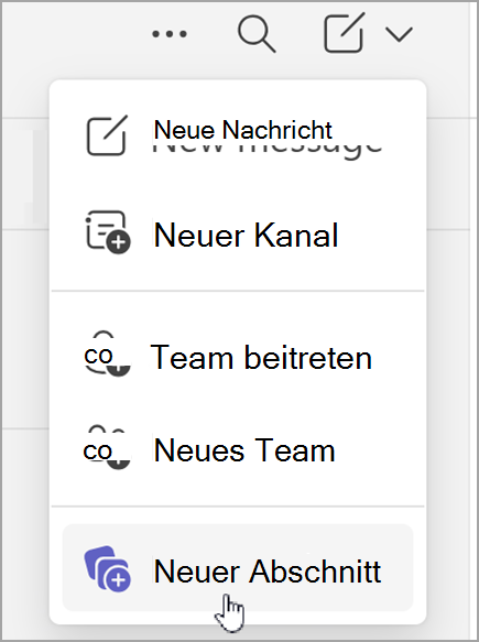 Screenshot der Option zum Erstellen eines neuen Abschnitts. Es wird angezeigt, nachdem Sie die Option 