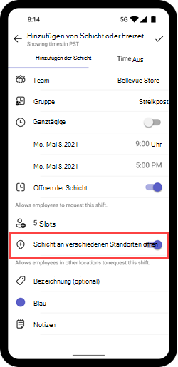 Screenshot zeigt die Umschaltfläche 