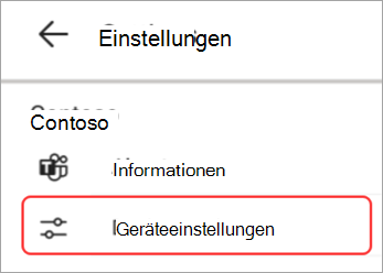 Screenshot der in Teams-Türschild hervorgehobenen Benutzeroberfläche für Geräteeinstellungen