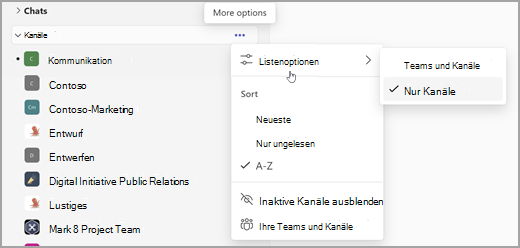 Screenshot einer einfachen Zusammenarbeit – flache Liste und Filter