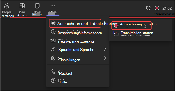 Screenshot: Beenden der Aufzeichnung während eines Webinars