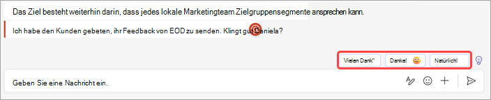Screenshot: Vorgeschlagene Antworten im Chat