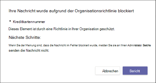 Dialogfeld, in dem erläutert wird, warum eine Nachricht blockiert wurde und nicht überschrieben werden kann