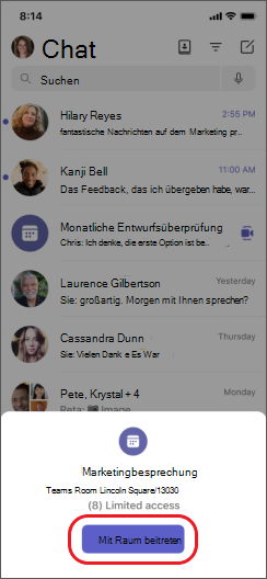 Teams treten mit Raum auf dem iPhone bei